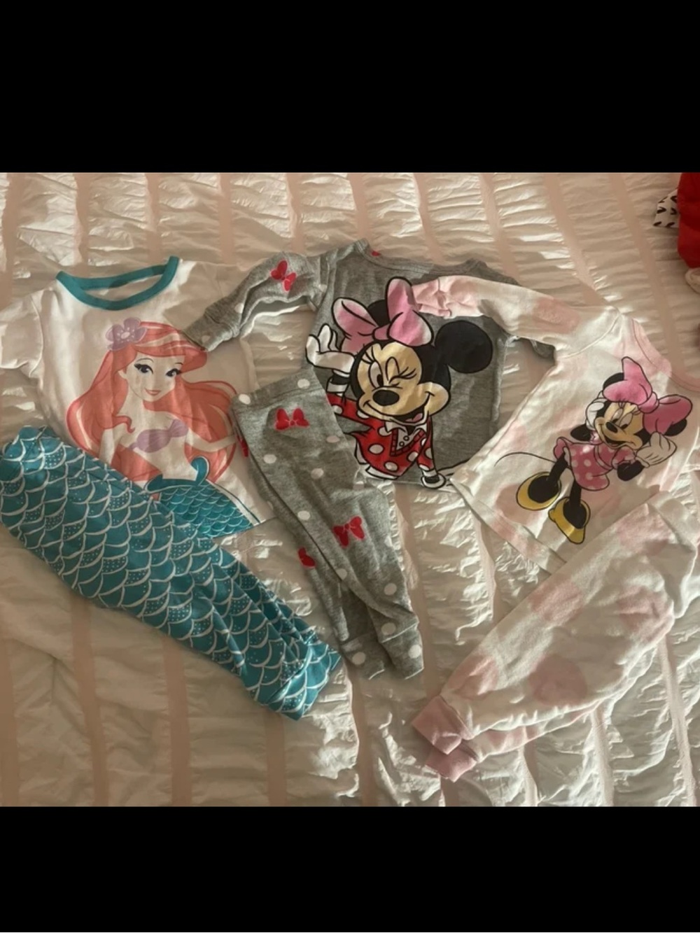 Disney Girls' Minnie Mouse and Ariel Pajama Set - Gray, Pink, Teal